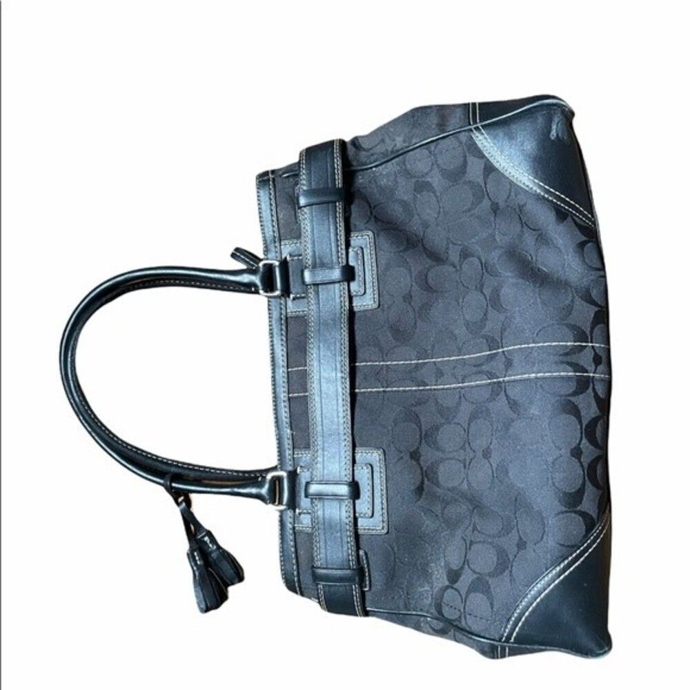 COACH purse black tote with signature Cs - Picture 4 of 10